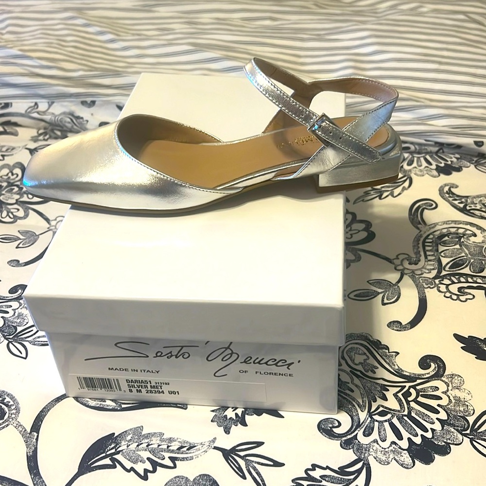 nwt destiny meucci silver metallic ballet flats